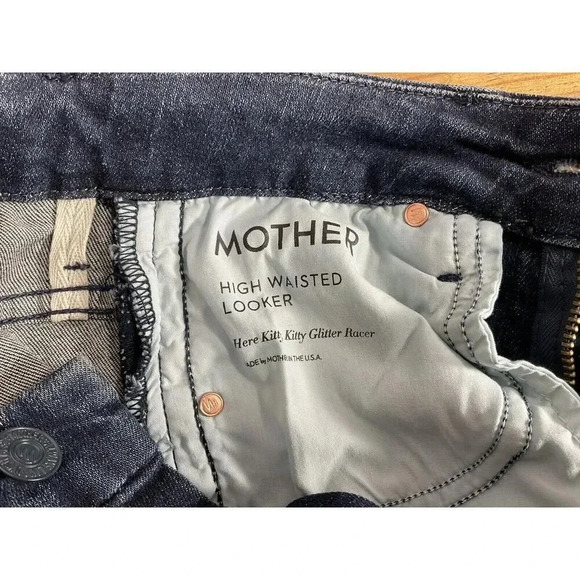 Mother Looker Skinny Jeans Size 25 Here Kitty Kitty Glitter Racer High Waisted - Picture 3 of 10